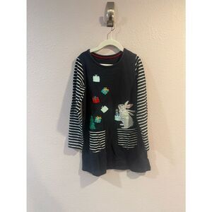 Fauxden Blue Striped Bunny Present Christmas Appliqué Dress Sz 6-7